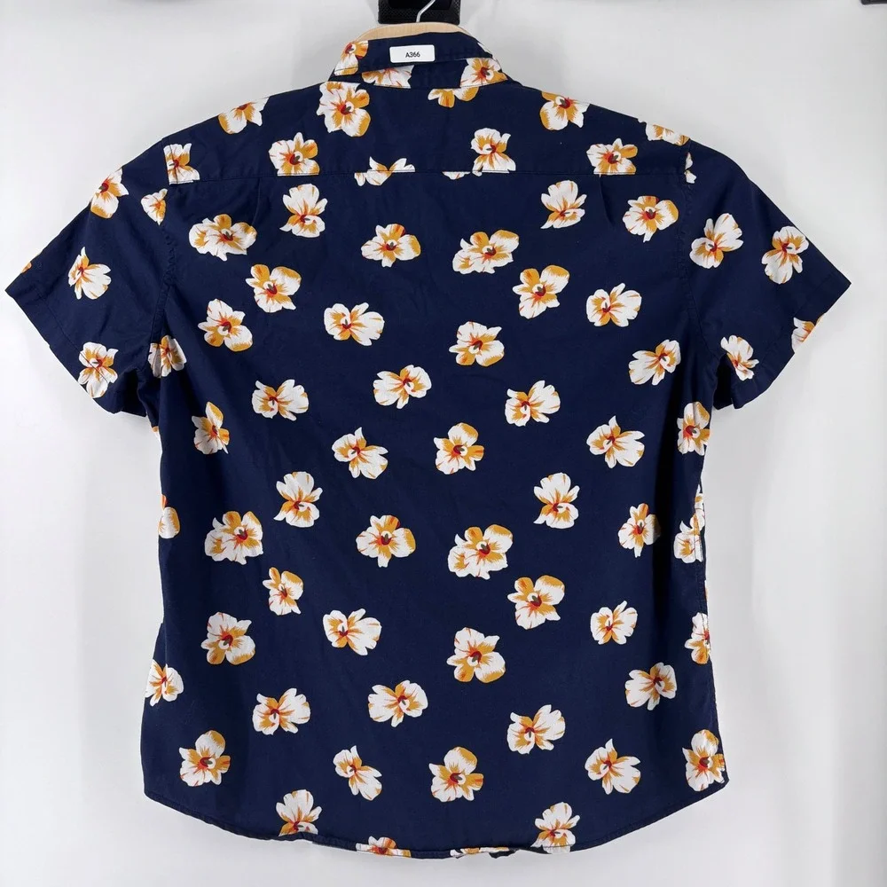 J.Crew Button Down Shirt Mens Large Navy Floral Flex Washed Slim Fit Hawaiian